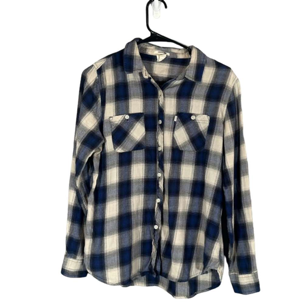 Levi's Blue Plaid Long Sleeve 100% Cotton Button Down Shirt Women Sz M